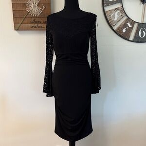 Sz M ladies International Concepts black lace ruched midi dress new with tags